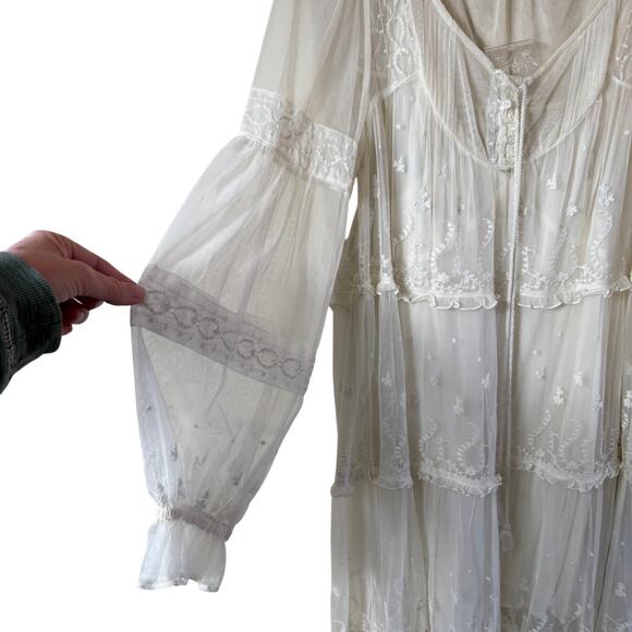 Free People Stevie Maxi Dress Mesh Embroidered Boho Western SZ XL Bridal - Picture 6 of 13